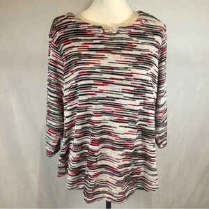 Allison Daley black red and white jewel neckline hardware sweater top size 1X